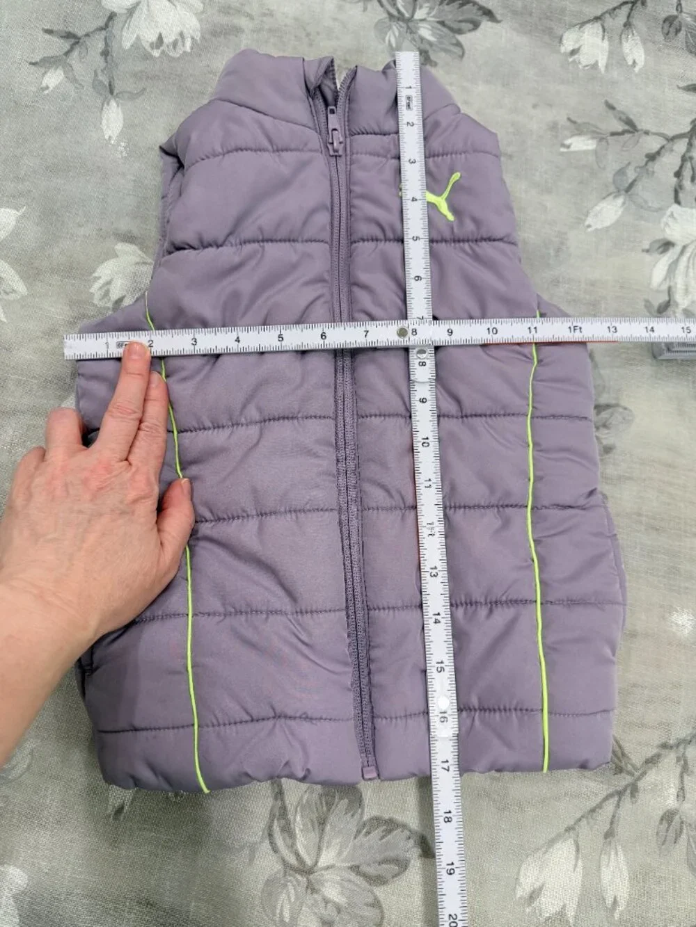 PUMA Girl's 4T Lilac Puffer Vest Neon Green Trim Lightweight Quilted